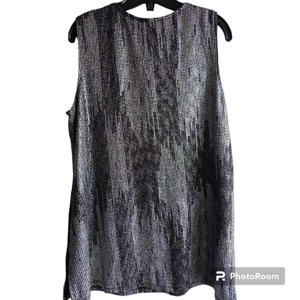 L/G 🖤Gothic Sparkly Evening Shimmery Metallic Black Silver Tank Top - Picture 6 of 9